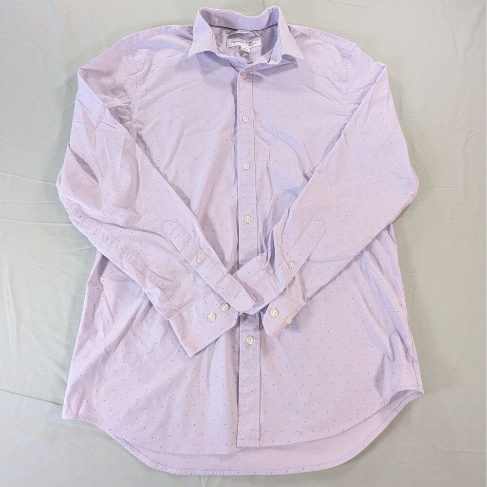 Old Navy Slim Fit Signature Shirt Purple Blue Dot Pattern Button Down Men's L